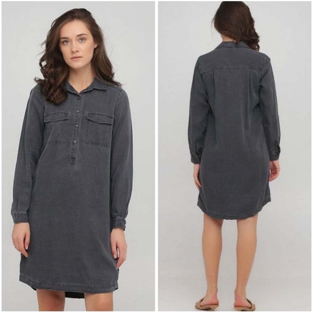 Old Navy Size Small Charcoal Gray Long Sleeve Casual Soft Lyocell Shirtdress